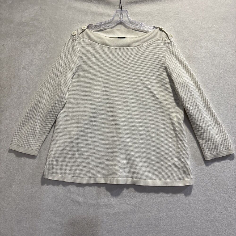 Talbots Basket Weave Knit Tunic Sweater 3XP Boat Neck Anchor Buttons Ivory